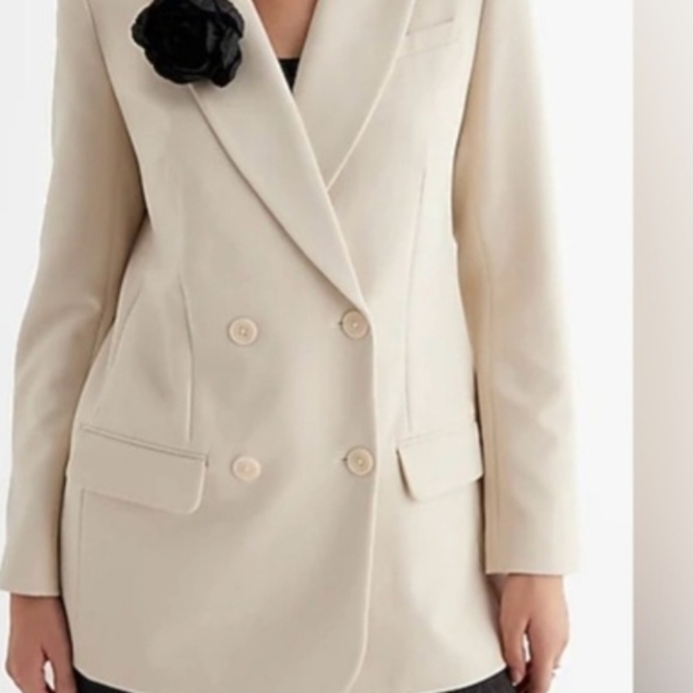 Express Beige Double-Breasted Blazer - Picture 6 of 9